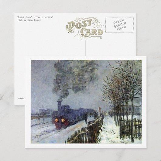 Monet Train Snow Post Card Postkarte (Vorne/Hinten)