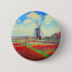 Monet Tulips Windmill Button