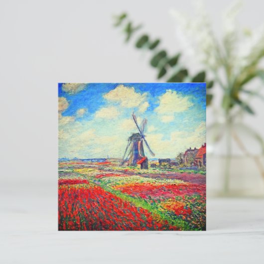 Monet Tulips Windmill Einladung (Stehend Vorderseite)