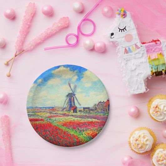 Monet Tulips Windmill Pappteller (Party)