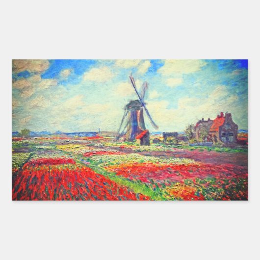 Monet Tulips Windmill Rechteckiger Aufkleber (Vorderseite)