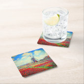 Monet Tulips Windmill Rechteckiger Pappuntersetzer (Vor Ort)
