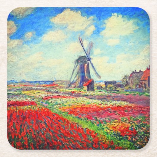 Monet Tulips Windmill Rechteckiger Pappuntersetzer (Vorderseite)