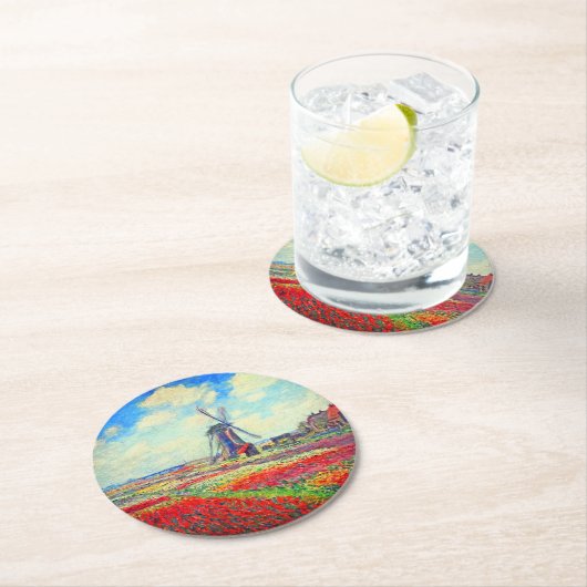 Monet Tulips Windmill Runder Pappuntersetzer (Vor Ort)