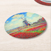 Monet Tulips Windmill Runder Pappuntersetzer (Angewinkelt)