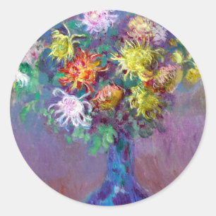 Monet Vase de Chrysanthemes Blume Runder Aufkleber