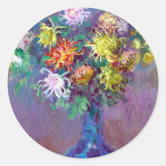 Monet Vase de Chrysanthemes Blume Runder Aufkleber (Vorderseite)