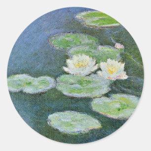 Monet - Wasser Lilien, Abend Runder Aufkleber