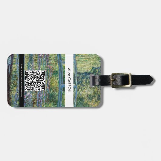 Monet - Wasserlilie, grüne Harmonie - QR-Code Gepäckanhänger (Vorderseite horizontal)