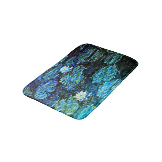 Monet - Water Lilies, blau Badematte (Schrägansicht)