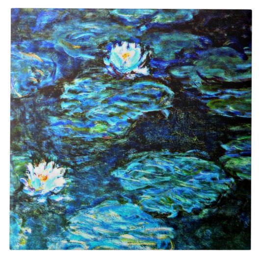 Monet - Water Lilies, blau Fliese (Vorderseite)