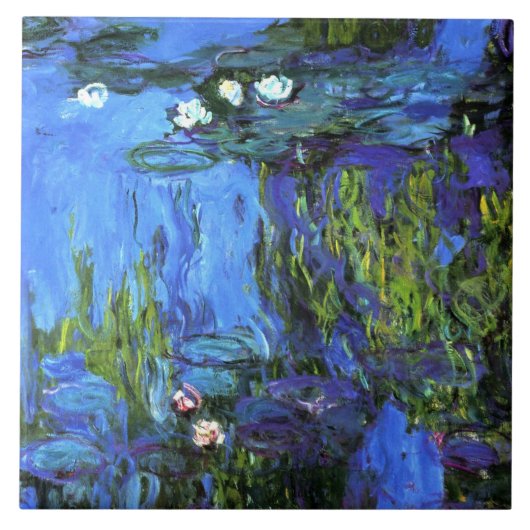 Monet - Water-Lilies, blaues Indigo, Fliese (Vorderseite)