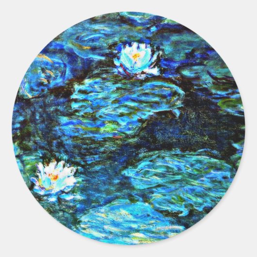 Monet - Water Lilies Blue, berühmtes Gemälde Runder Aufkleber (Vorderseite)