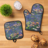 Monet Water Lilies Masterpiece Malerei Ofenhandschuh & Topflappen-Set (Oben Unten)