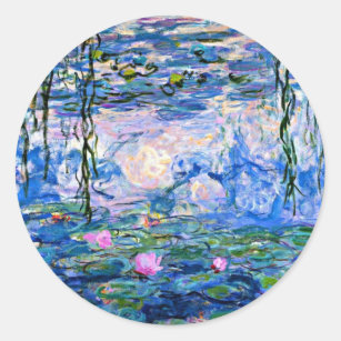 Monet - Water Lilies (pink) 1919 berühmtes Kunstwe Runder Aufkleber