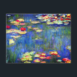 Monet Water Lilies Postkarte<br><div class="desc">Postkarte mit Claude Monets Ölgemälde Water Lilies (1916). Schöne rosa,  lila und rote Seerosen,  die in einem ruhigen Teich schwimmen. Ein großartiges Geschenk für Fans von Impressionismus und französischer Kunst.</div>