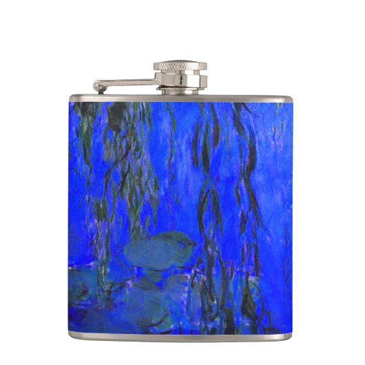 Monet Water Lilies und Weeping Willow Branches Flachmann (Vorderseite)