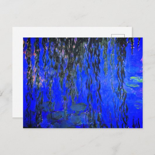 Monet Water Lilies und Weeping Willow Branches Postkarte (Vorne/Hinten)
