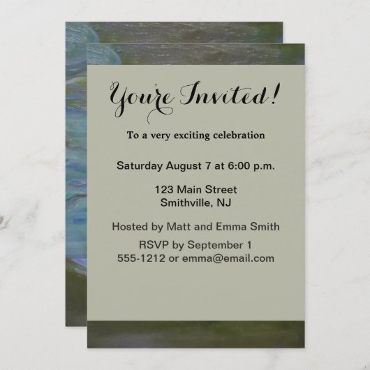 Monet Water Lily Lilies Pond Wasserlilien Malerei Einladung (Vorne/Hinten)