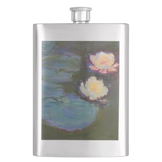 Monet Water Lily Lilies Pond Wasserlilien Malerei Flachmann (Vorderseite)