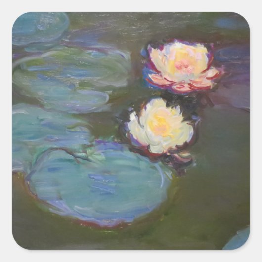 Monet Water Lily Lilies Pond Wasserlilien Malerei Quadratischer Aufkleber (Vorderseite)