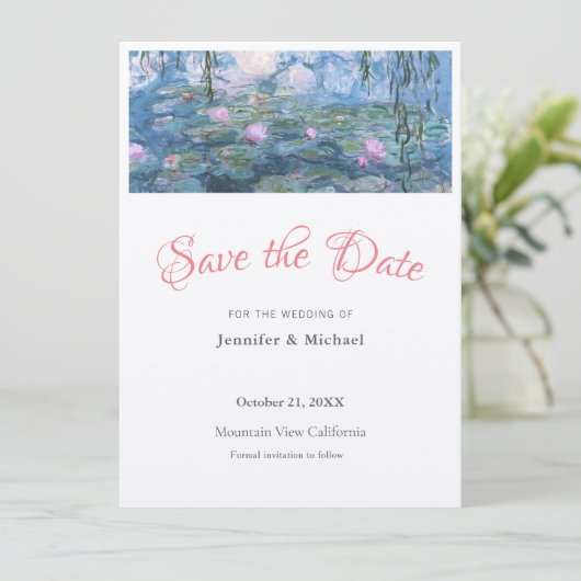 Monet Waterlillies Beruflich Minimalistisch Schlic Save The Date (Stehend Vorderseite)