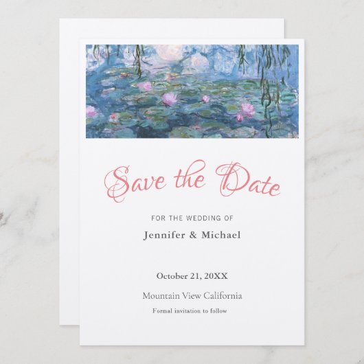Monet Waterlillies Beruflich Minimalistisch Schlic Save The Date (Vorne/Hinten)