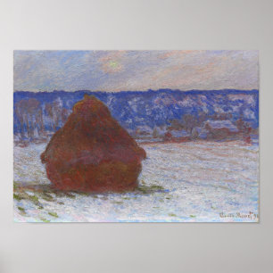 Monet - Weizenstapel (Schnee Effekt Bewölkter Tag) Poster