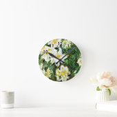 Monet - White Clematis, berühmtes Blumenbild Runde Wanduhr (Zuhause)