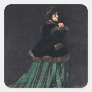 Monet Woman in grünem Kleid Quadratischer Aufkleber