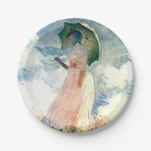 Monet Woman mit einem Sonnenschirm gegenüber Link Pappteller