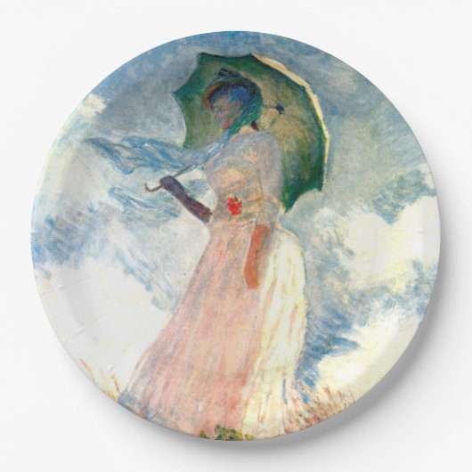 Monet Woman mit einem Sonnenschirm gegenüber Links Pappteller (Vorderseite)