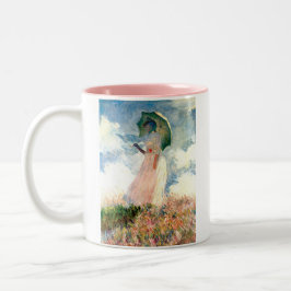 Monet Woman mit einem Sonnenschirm gegenüber Links Zweifarbige Tasse