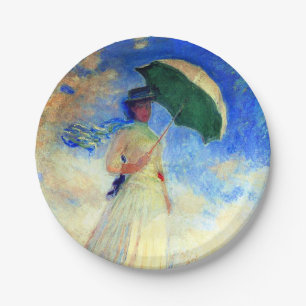 Monet Woman mit einem Sonnenschirm rechts Pappteller