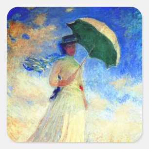 Monet Woman mit einem Sonnenschirm rechts Quadratischer Aufkleber