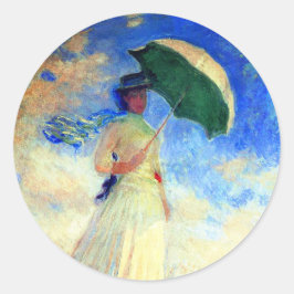 Monet Woman mit einem Sonnenschirm rechts Runder Aufkleber