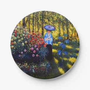 Monet Woman mit Parasol im Garten Pappteller