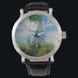 Monet Woman Parasol Impressionismus Armbanduhr<br><div class="desc">Claude Monet Impressionismus Meisterwerk - Die Frau mit einem Parosol wurde 1875 vom französischen Impressionisten Claude Monet gemalt. Es zeigt eine Frau mit Sonnenschirm und ein kleines Kind, die Madame Monet und ihr Sohn ist. Dieses impressionistische Gemälde ist eines der berühmten Gemälde Monets, das eine schöne Landschaft mit leuchtend blauem...</div>