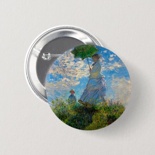 Monet Woman Parasol Impressionismus Button (Vorne & Hinten)