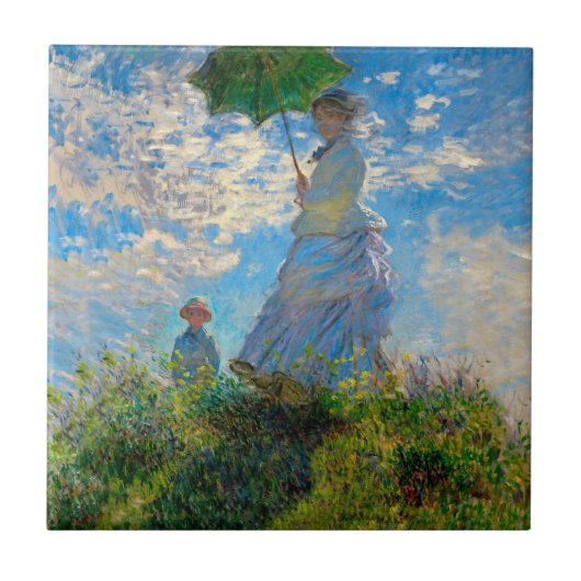 Monet Woman Parasol Impressionismus Fliese (Vorderseite)