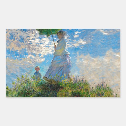 Monet Woman Parasol Impressionismus Rechteckiger Aufkleber (Vorderseite)