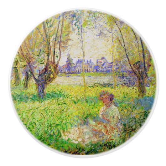 Monet Woman sitzt unter der willows Fine Art Keramikknauf (Vorderseite)
