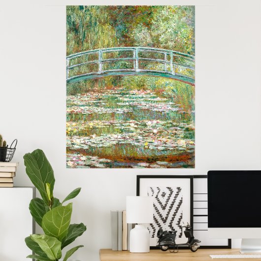 Monet's Bridge über einen Teich der Wasserlien Poster (Heimbüro)