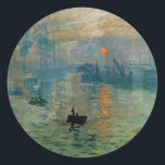 Monets Eindruck Sonnenaufgang (Soleil Levant) - 18 Runder Aufkleber<br><div class="desc">Ein klassisches Kunstwerk, das in den öffentlichen Bereich übergegangen ist und wunderbare Geschenke und andere Produkte macht. "Impression, Sunrise" ist das gleichnamige Werk des Impressionismus. Der Name der künstlerischen Bewegung wurde aus dem Titel abgeleitet, als Kritiker ihn fälschlicherweise als Ausdruck eines Trends bezeichneten, den sie missbilligt hatten. Claude Monet (1840-1826)...</div>