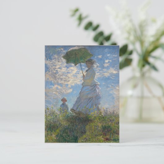 Monets Frau mit Sonnenschirm, beeindruckende Lands Postkarte (Stehend Vorderseite)