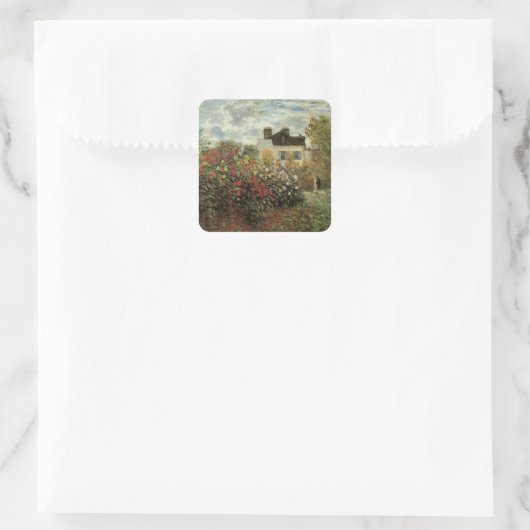 Monet's Garden in Argenteuil von Claude Monet Quadratischer Aufkleber (Tasche)