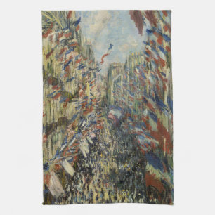 Monets klassische Feier von Paris' Rue Montorue Geschirrtuch
