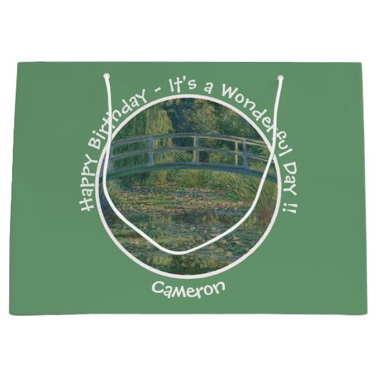 Monets Party Water-Lily Pond und Footbridge Große Geschenktüte (Vorderseite)