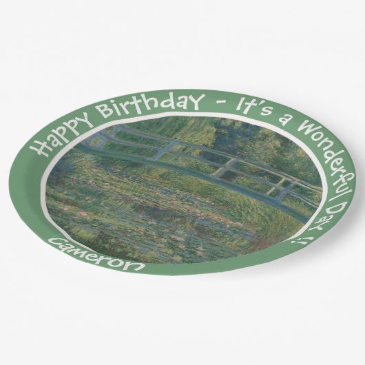 Monets Party Water-Lily Pond und Footbridge Pappteller (Schrägansicht)