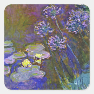 Monets Water Lilies und Agapanthus Quadratischer Aufkleber
